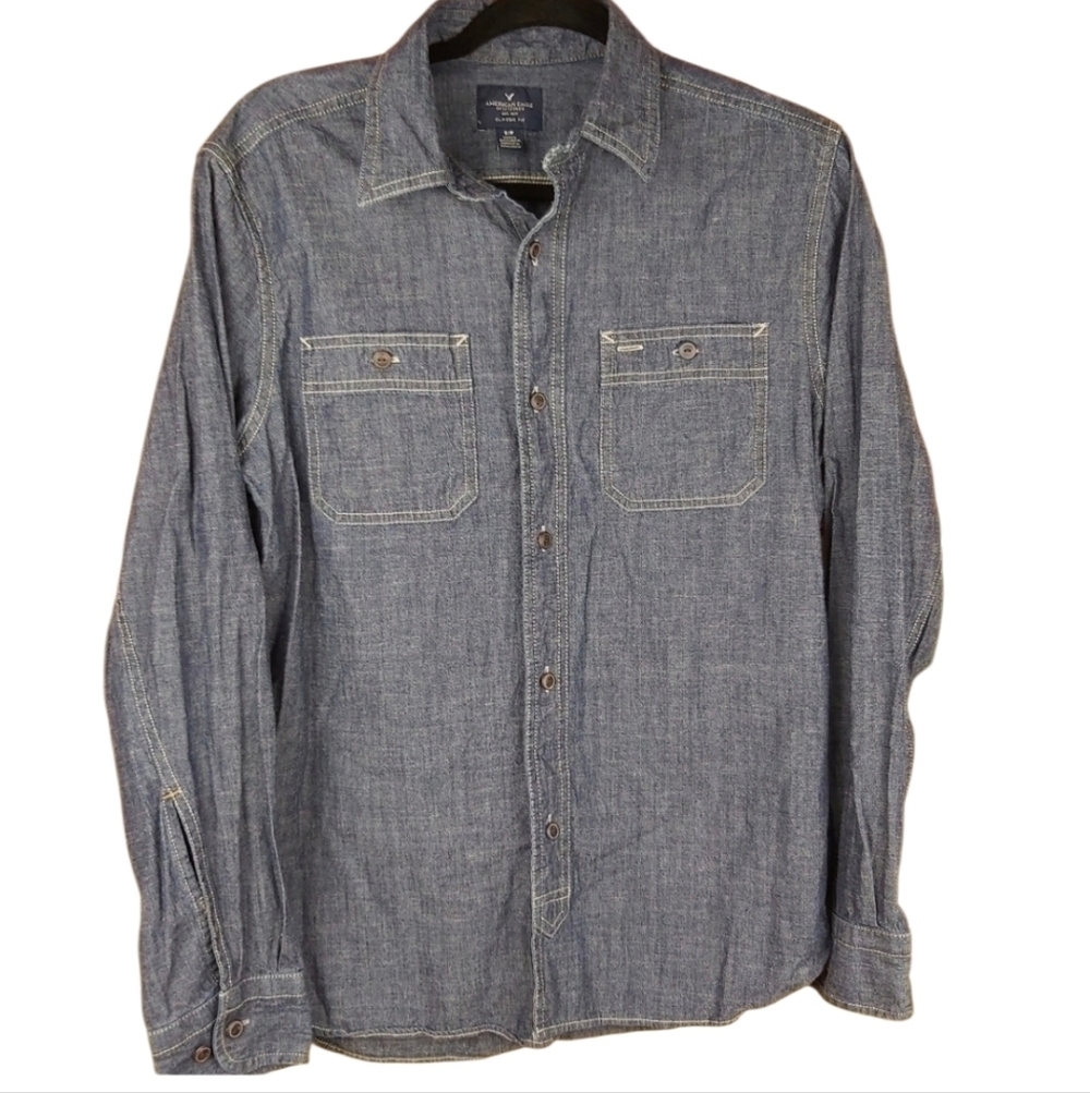 American Eagle Men's Denim Button Down Western Cowboy Classic Fit Size Small